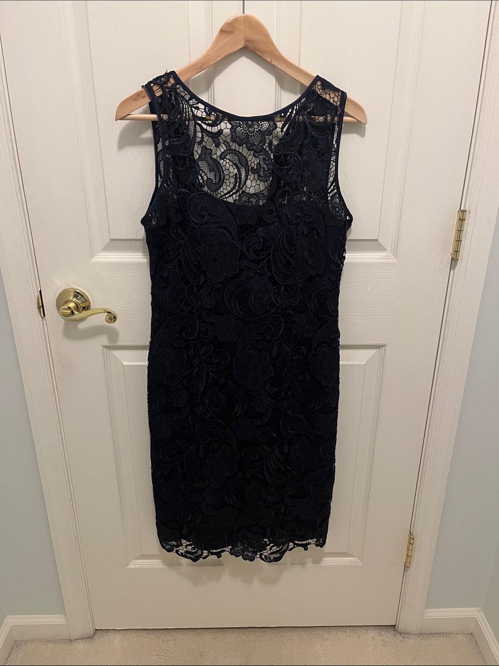 Adrianna Papell Navy Lace Sheath Dress